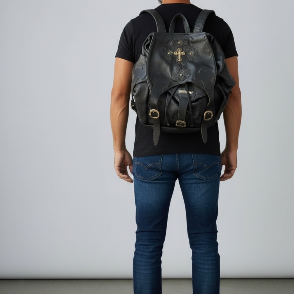 Chrome Hearts Cross Patch Leather Backpack with Sterling Cross Hardware - Picture 2 of 10